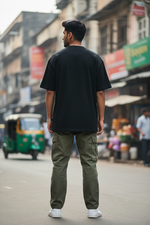 Indian Young Man Plain Black Tee Back View