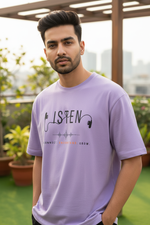 Listen Lavender Tee Zoomed Mockup New Model