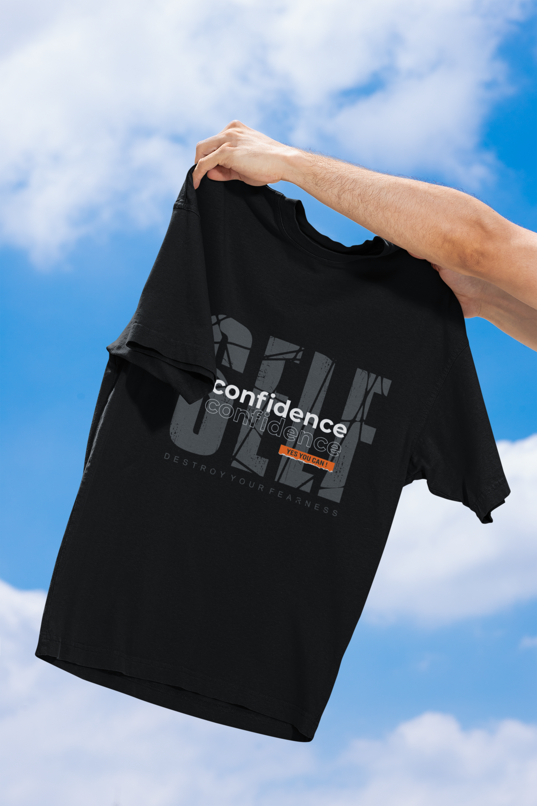 Men's Black Self Confidence Oversized Printed T-shirt