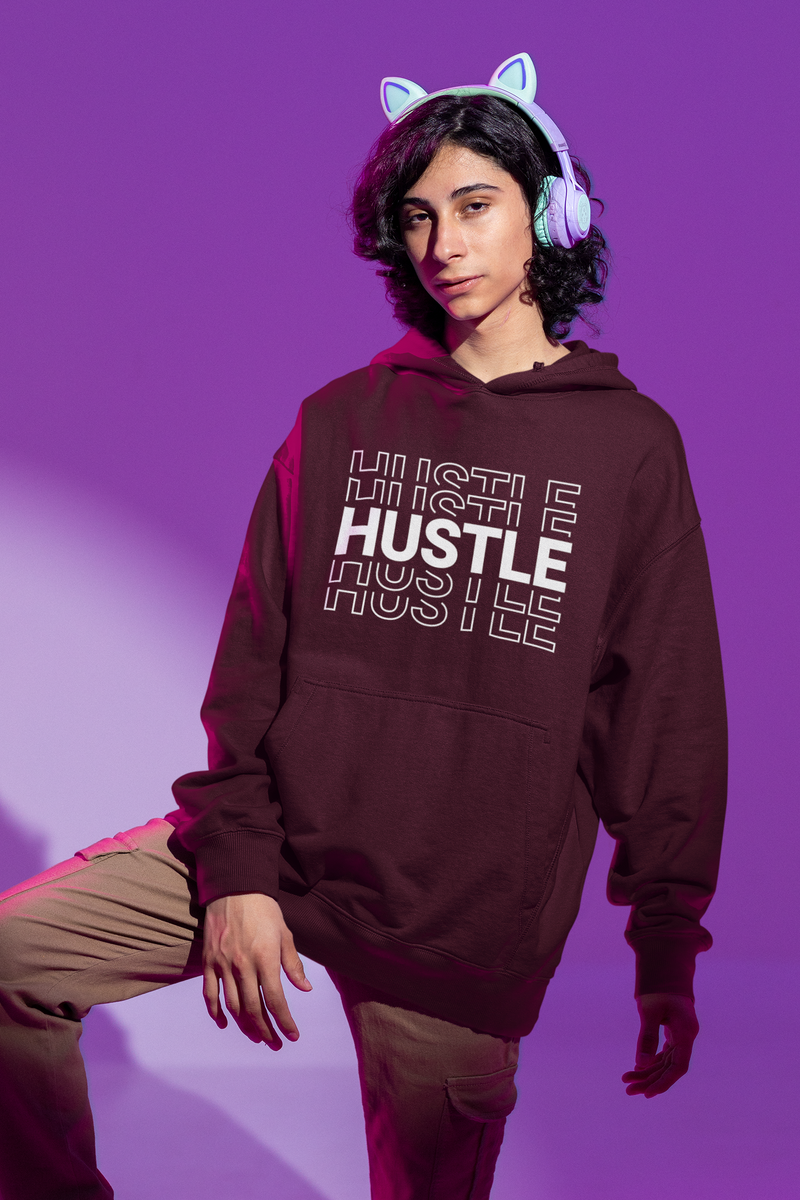 Men's Maroon Hustle Printed Oversized Hoodie