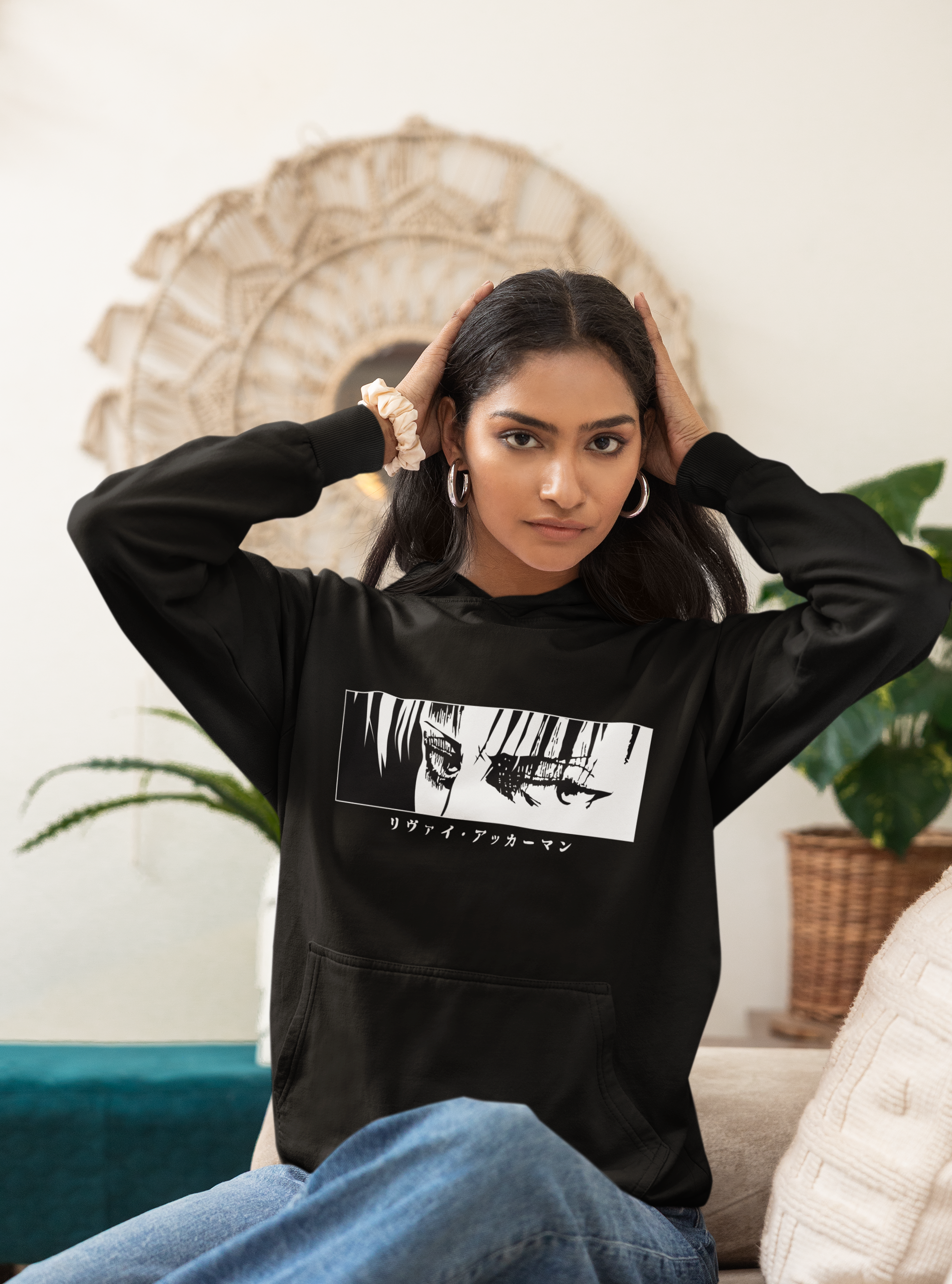 Women's Black Attack On Titan Special Printed Oversized Hoodie