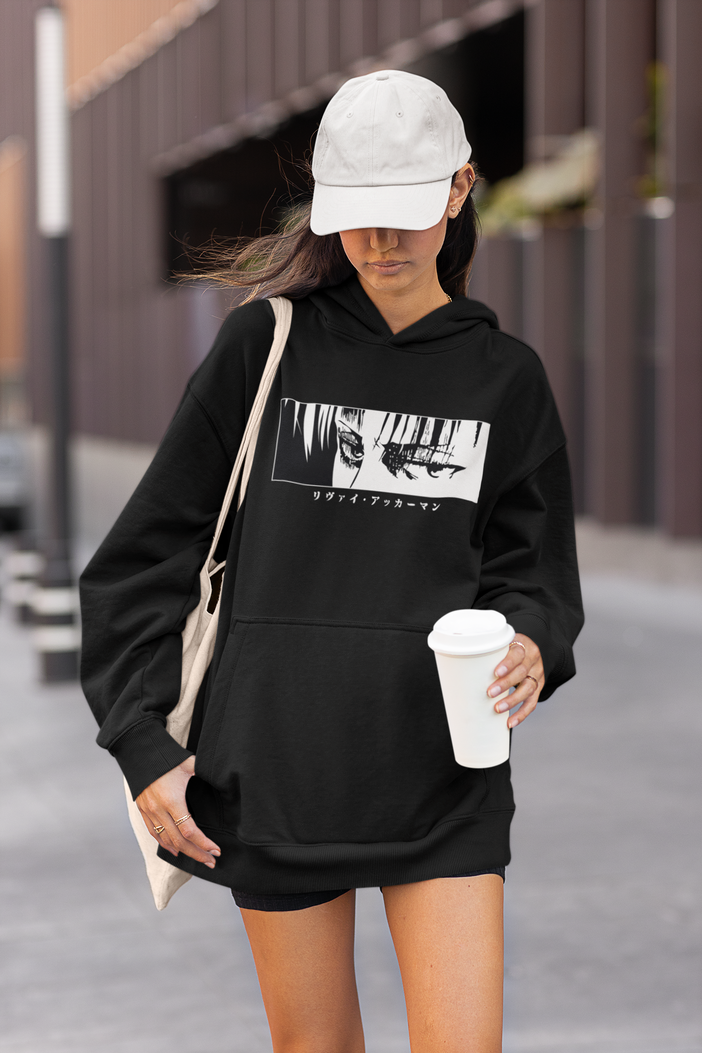 Women's Black Attack On Titan Special Printed Oversized Hoodie