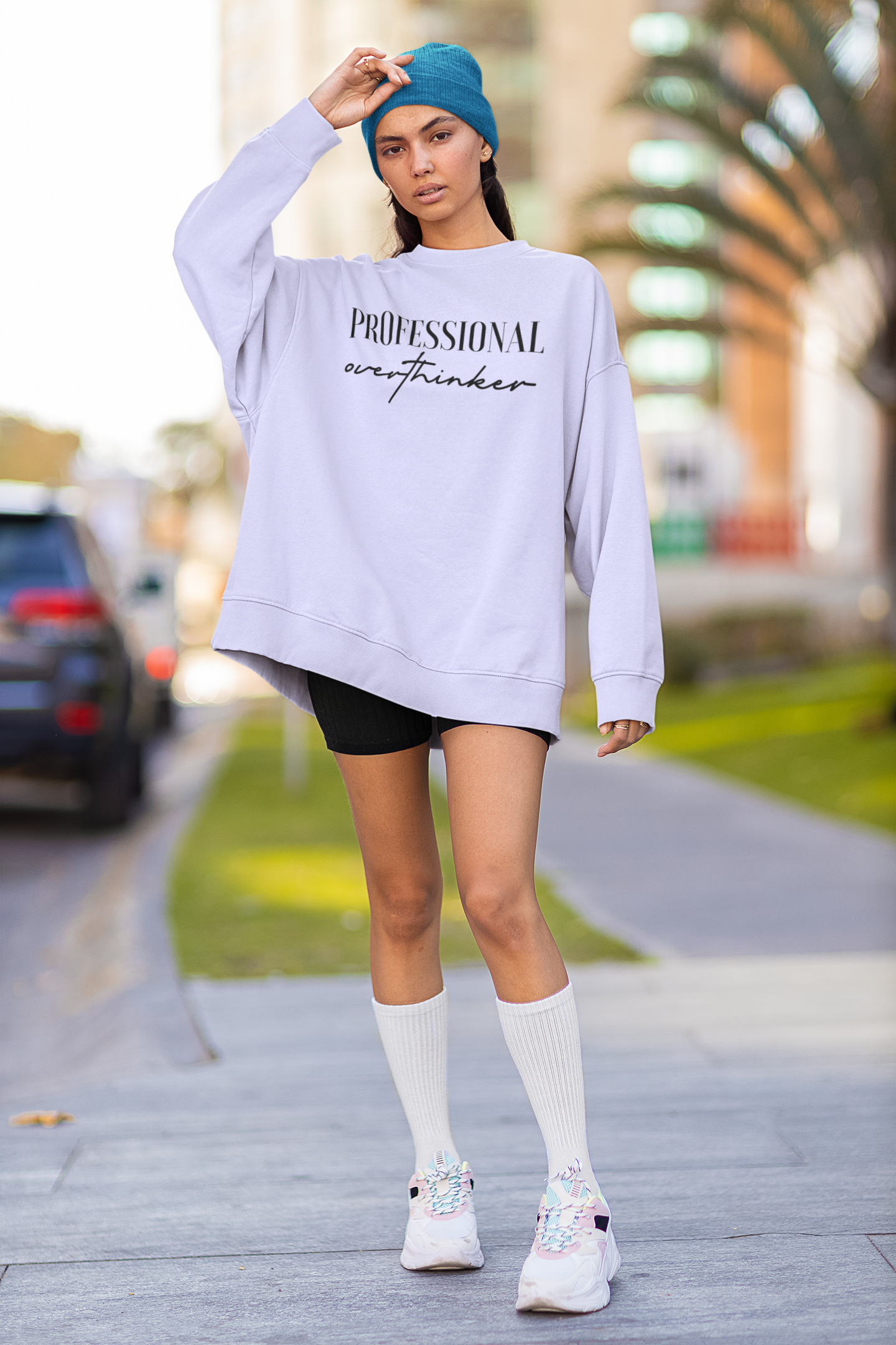 Women's Lavender Professional Overthinker Oversized Printed T-Shirt