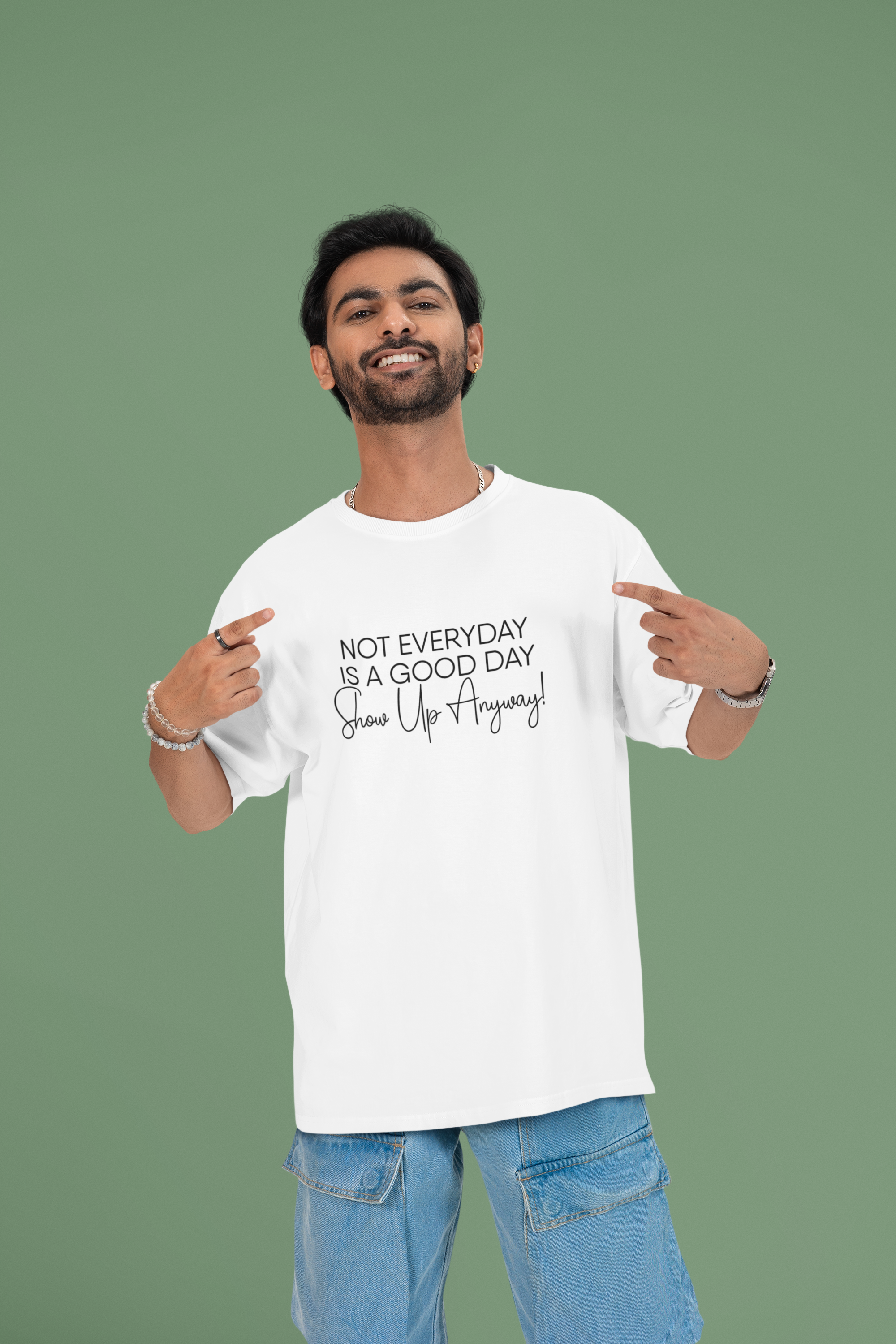 Men's White Not Everyday Is A Good Day Oversized Printed T-shirt