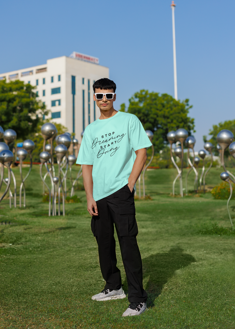 Men's Mint Stop Dreaming Start Doing Oversized Printed T-shirt
