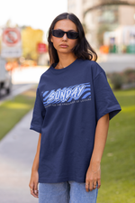 Women's Royal Blue Sunday Oversized Printed T-Shirt