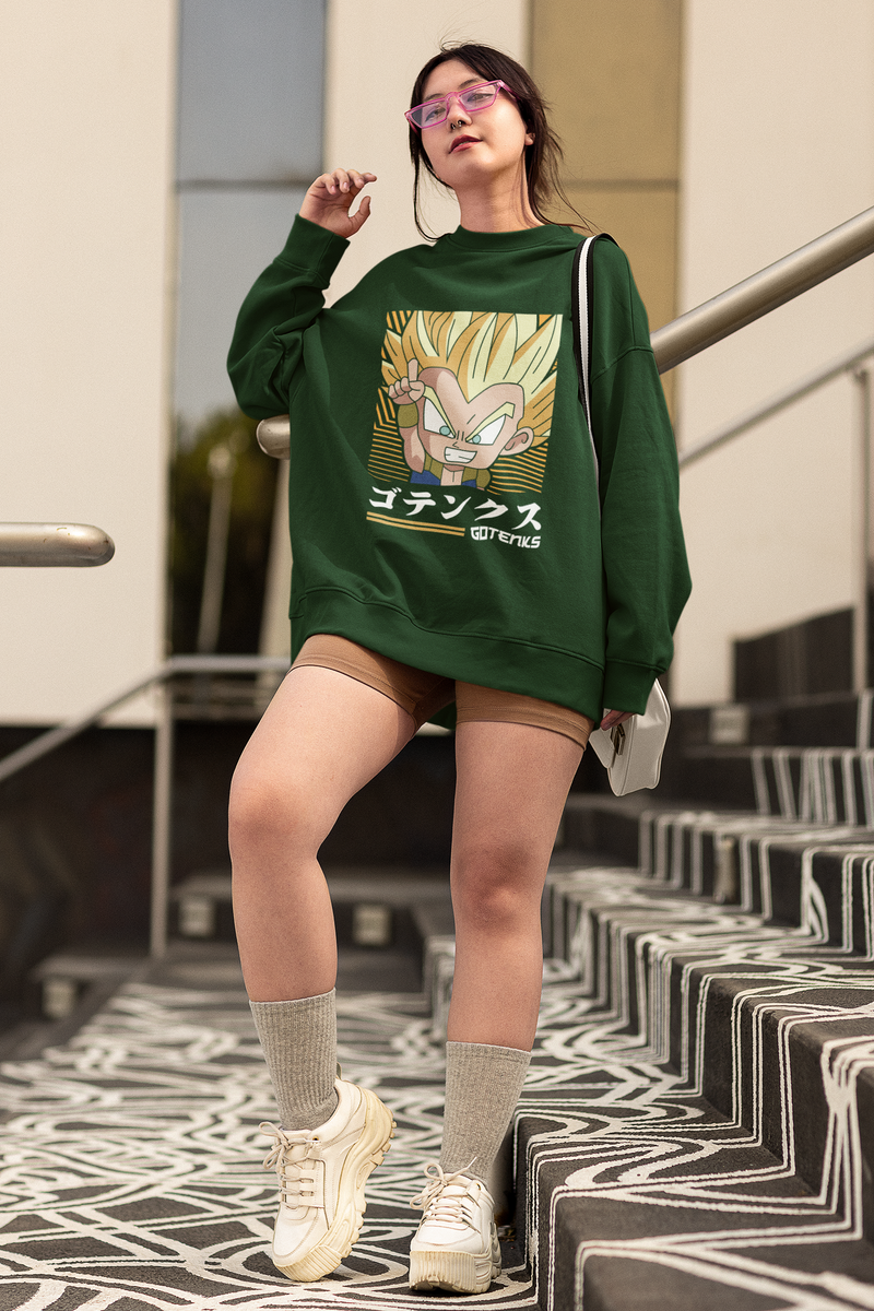 Women's Bottle Green Dragon Ball Special Oversized Printed Sweatshirt