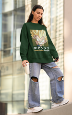Women's Bottle Green Dragon Ball Special Oversized Printed Sweatshirt