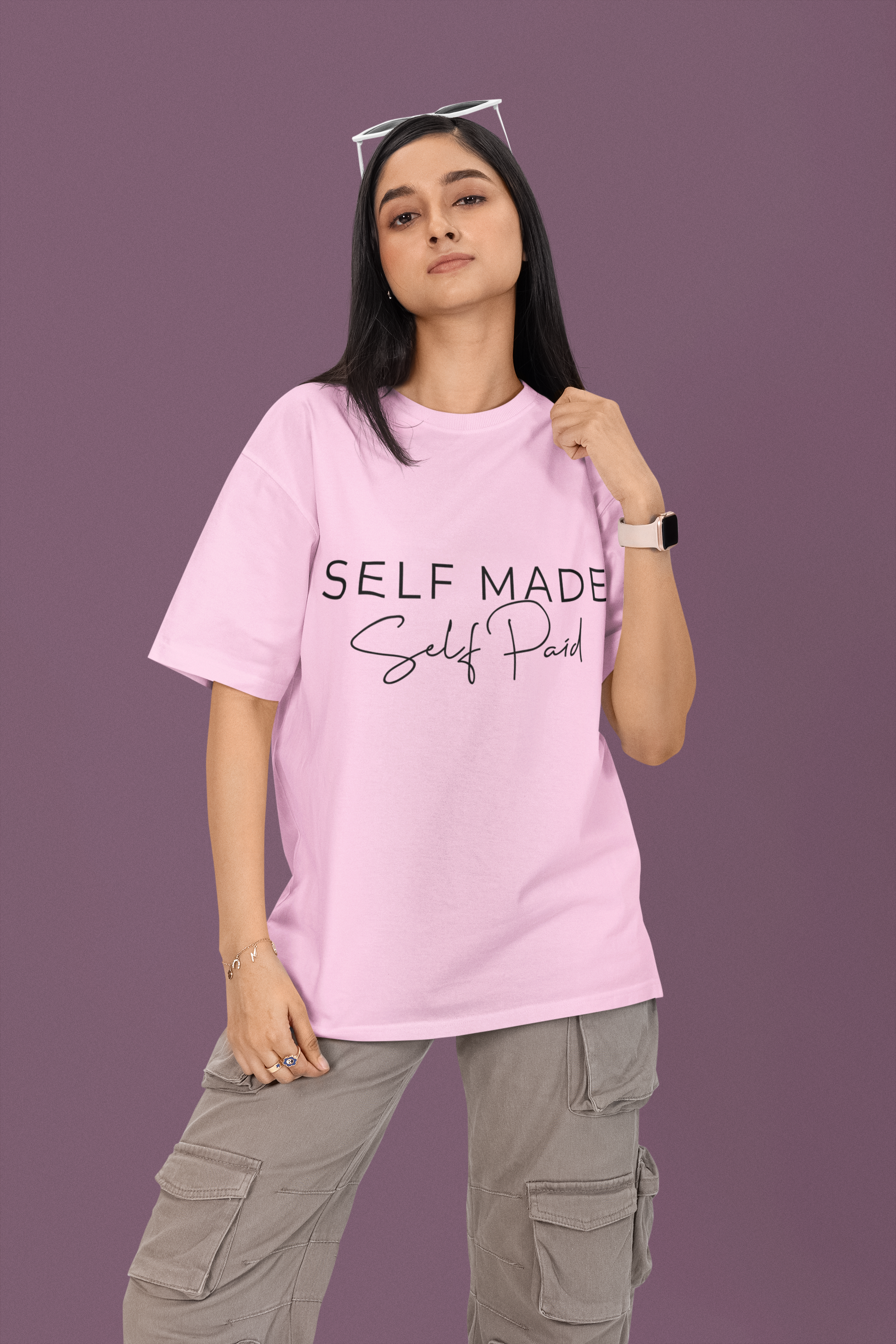 Women's Light Baby Pink Oversized Printed T-Shirt