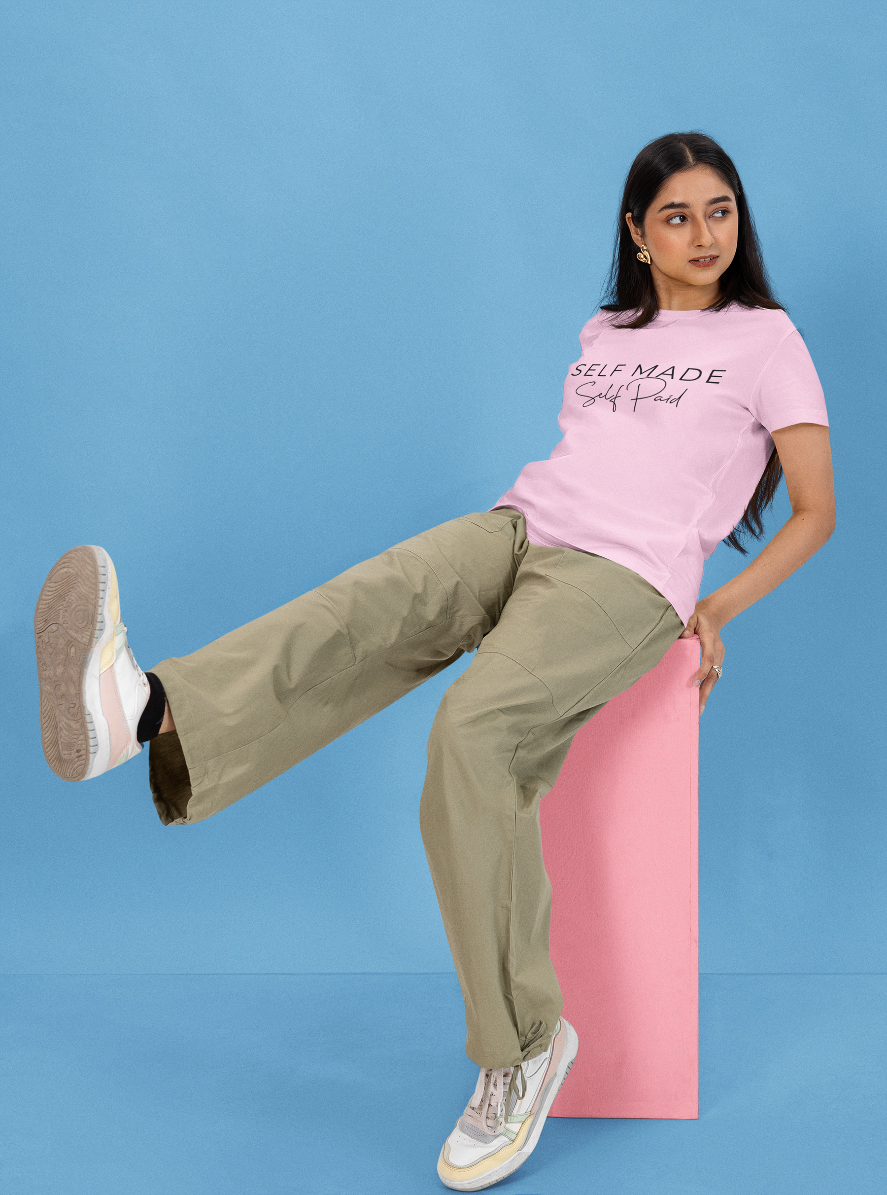 Women's Light Baby Pink Oversized Printed T-Shirt
