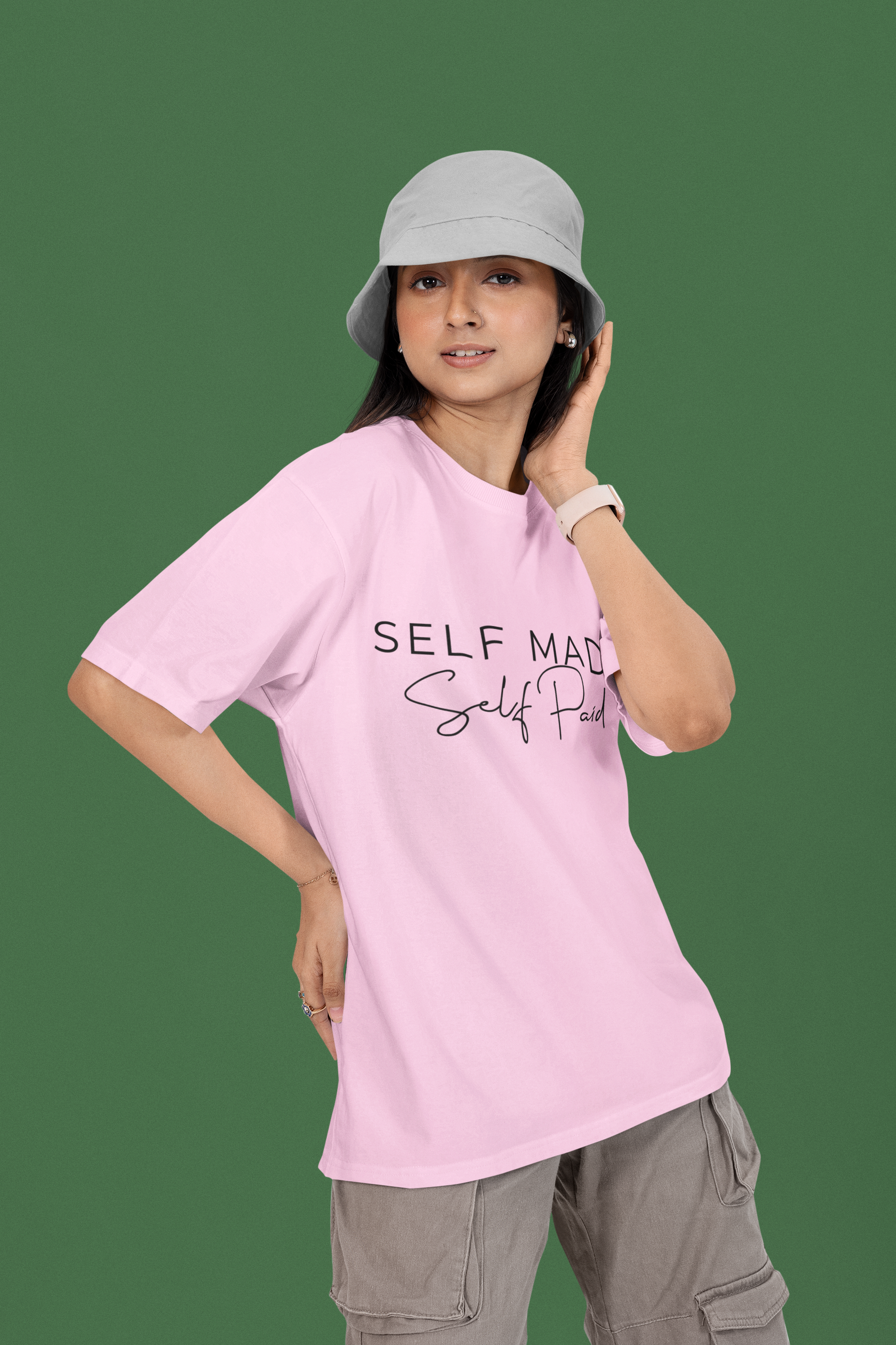 Women's Light Baby Pink Oversized Printed T-Shirt