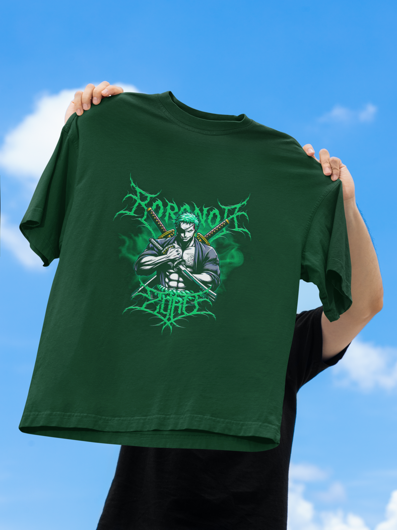 Men's Bottle Green Zoro Anime Special Oversized Printed T-Shirt
