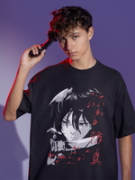 Men's Black ATAQUEA LOS TITANES Oversized Printed T-Shirt