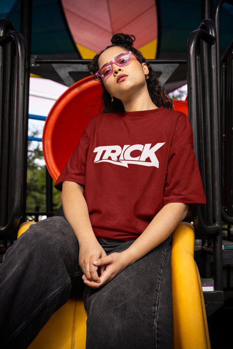 Women's Red Trick Oversized Printed T-Shirt
