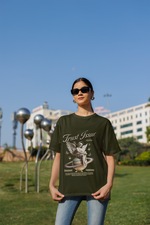 Women's Olive Green Trust Issue Oversized Printed T-Shirt