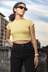 Women's Golden Yellow Plain Beauty Slim Fit Crop Top