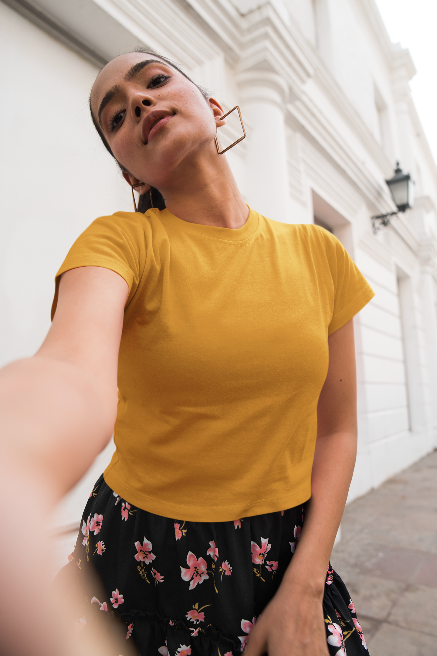 Women's Golden Yellow Plain Beauty Slim Fit Crop Top