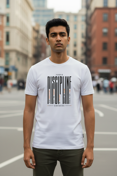 Men's Focus Discipline Typography Printed T-shirt