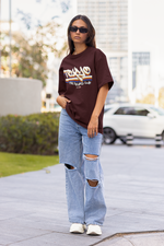 Women's Maroon The Rising Sun Oversized Printed T-Shirt
