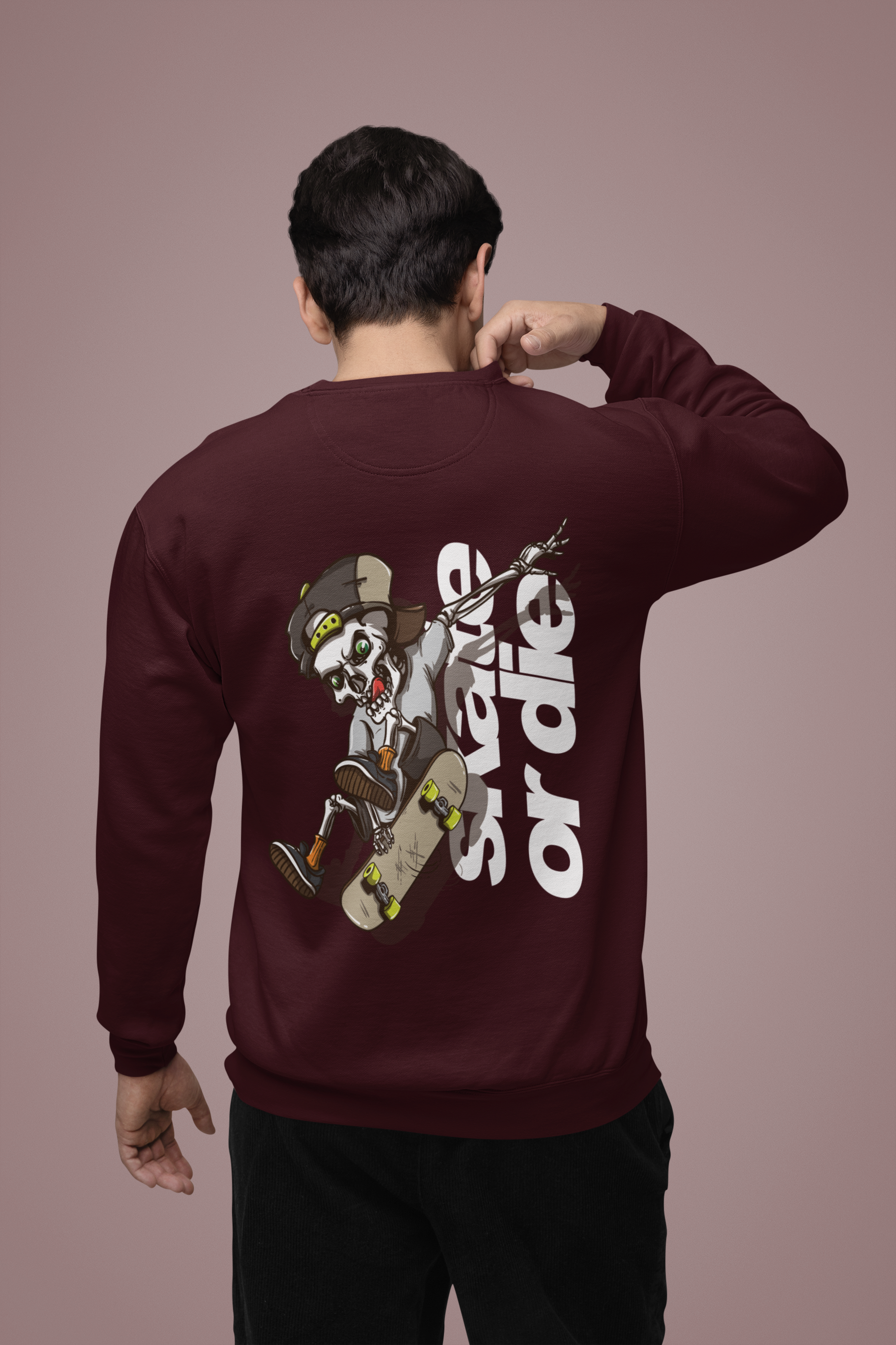 Men's Maroon Skate or Die Printed Oversized Sweatshirt