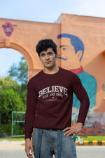 Men's Maroon Believe Oversized Graphic Printed T-shirt