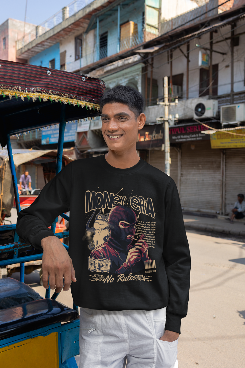 Men's Black Money Era No Rules Graphic Printed Sweatshirt