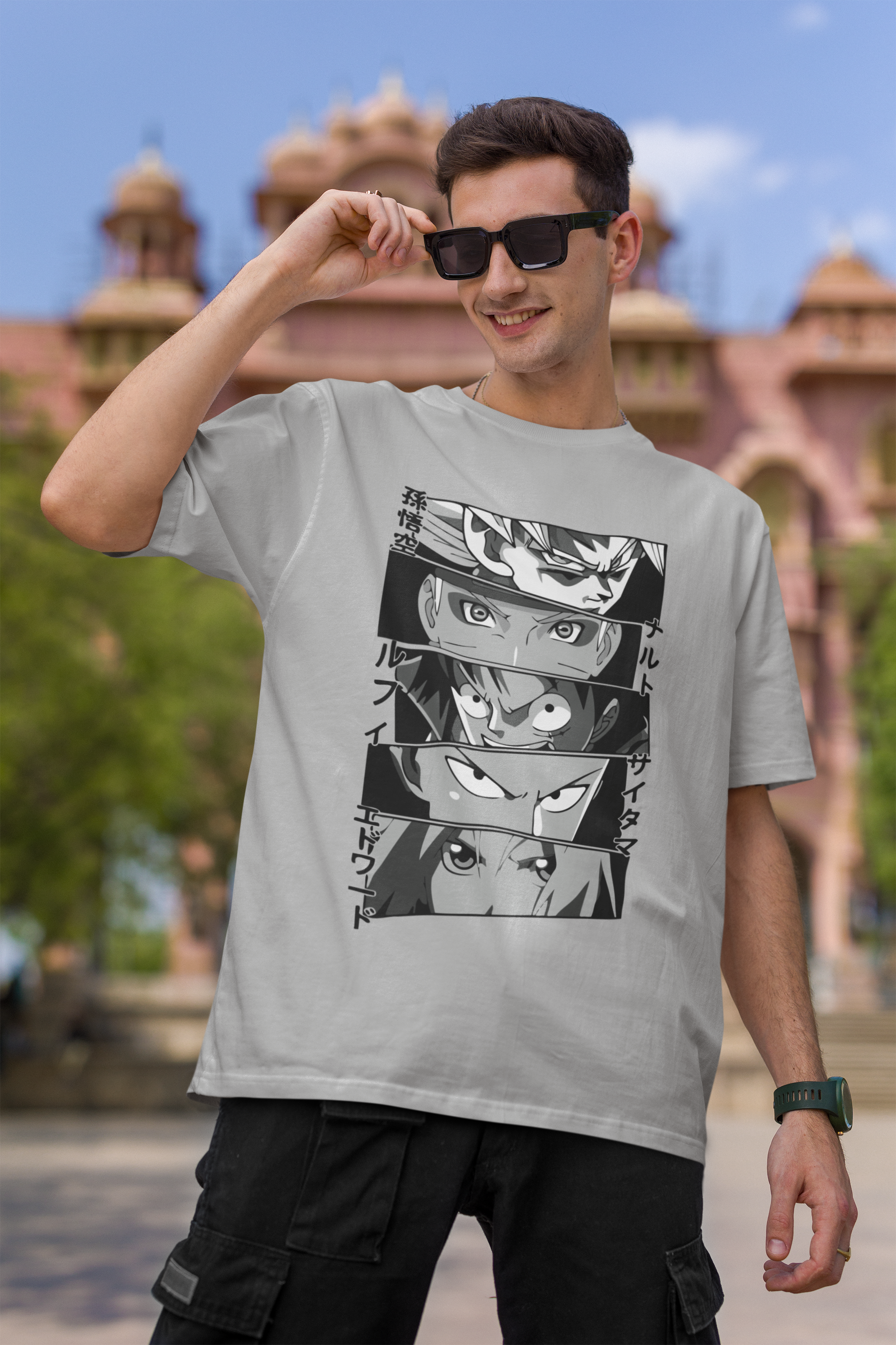 Men's Grey Melange Anime Special Unisex Printed T-Shirt