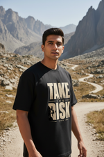 Take The Risk Black Tee Front Face Model Mockup