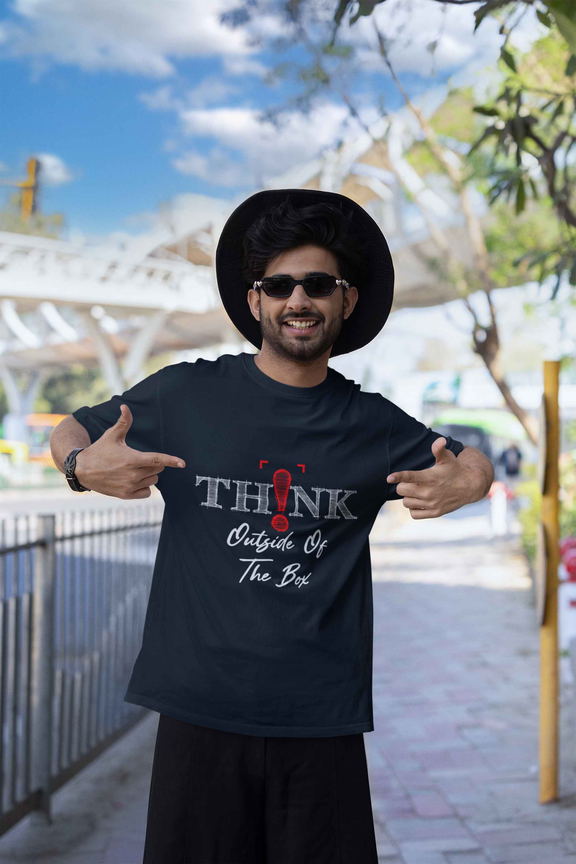 Men's Navy Blue Think Outside Of The Box Oversized Printed T-shirt