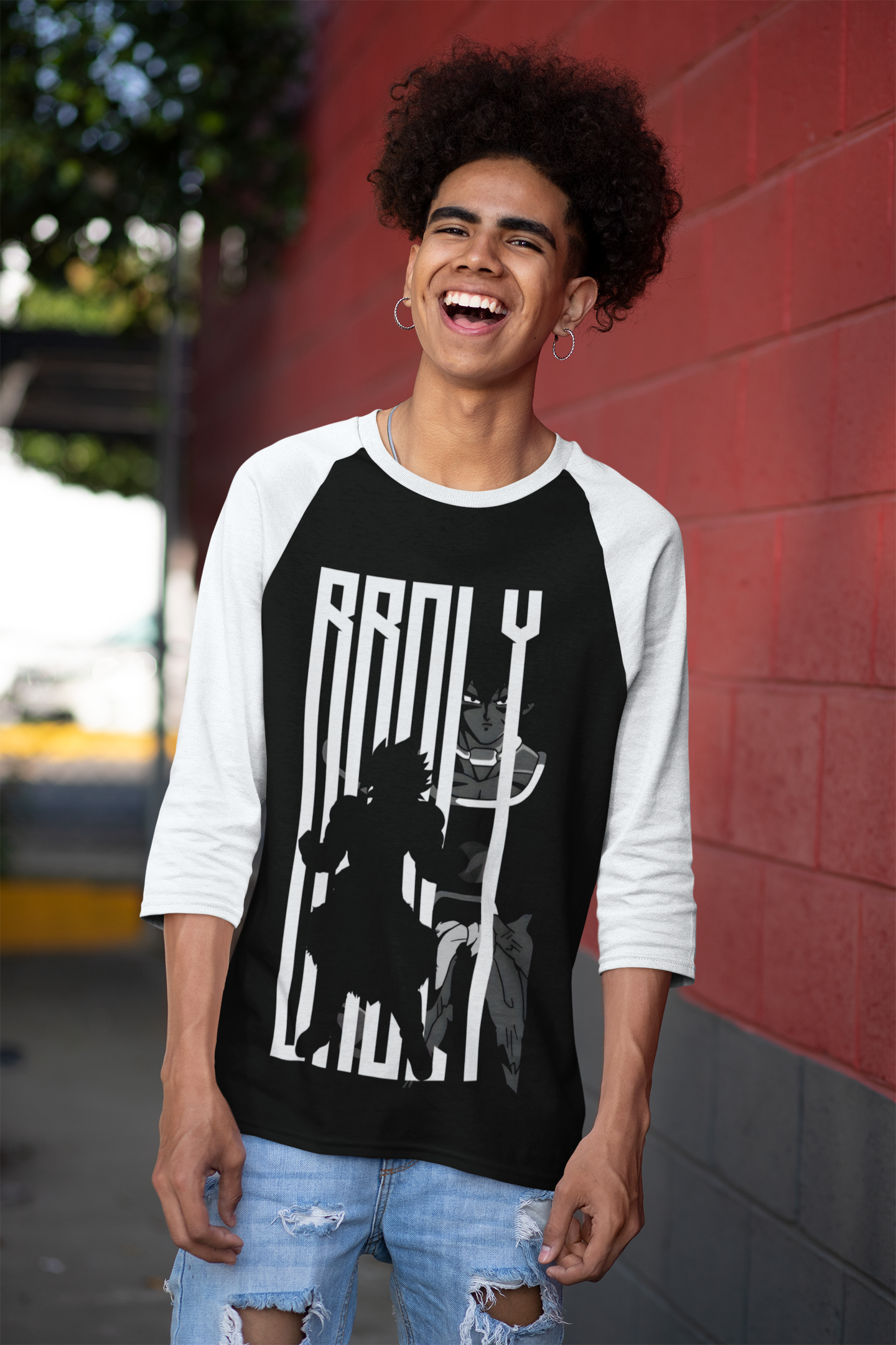 Men's White Black Anime Special Unisex Printed Raglan T-Shirt