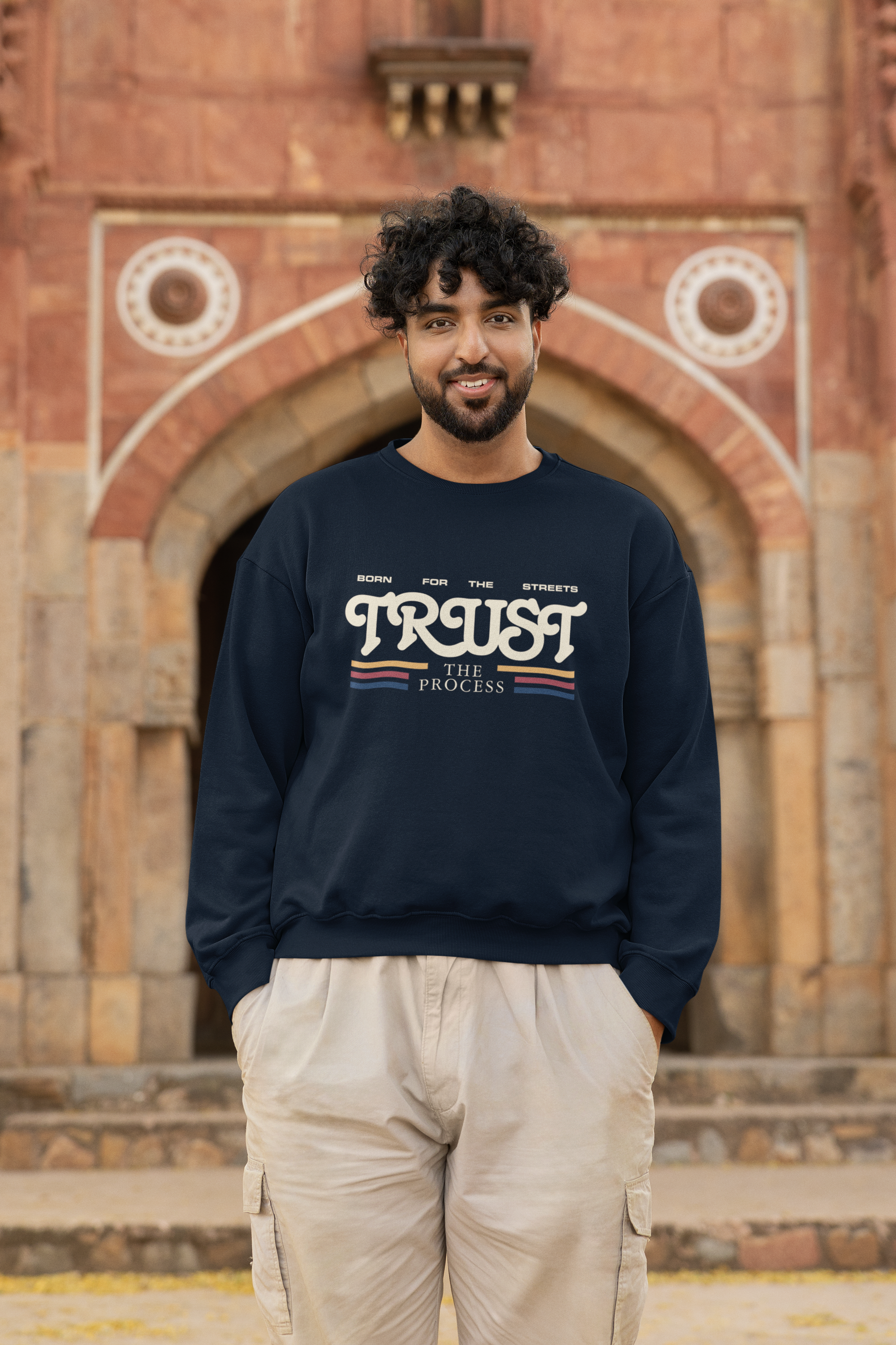 Men's Navy Blue Trust The Process Oversized Graphic Printed T-shirt