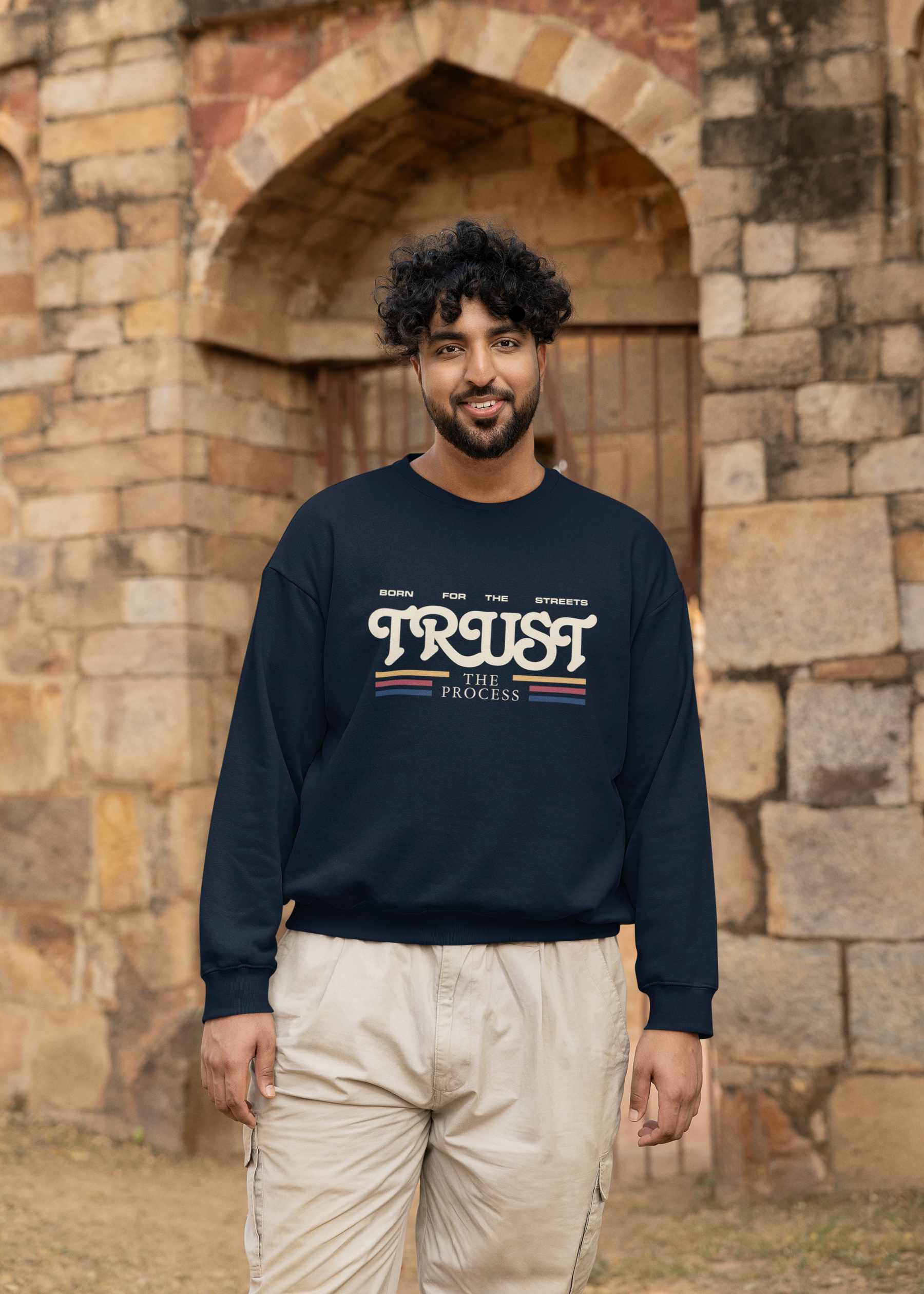 Men's Navy Blue Trust The Process Oversized Graphic Printed T-shirt