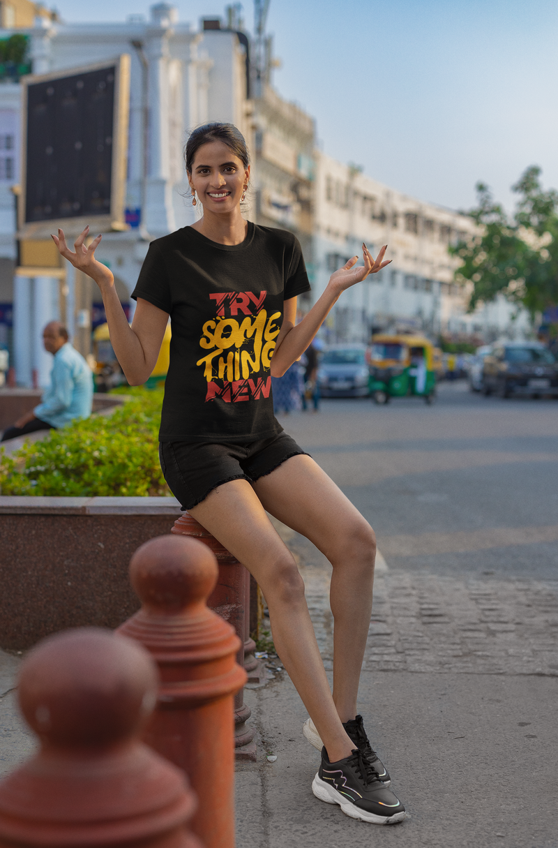 Women's Red try something new printed classic t-shirt