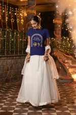 Women's Royal Blue Durga Puja Special Printed T-Shirt