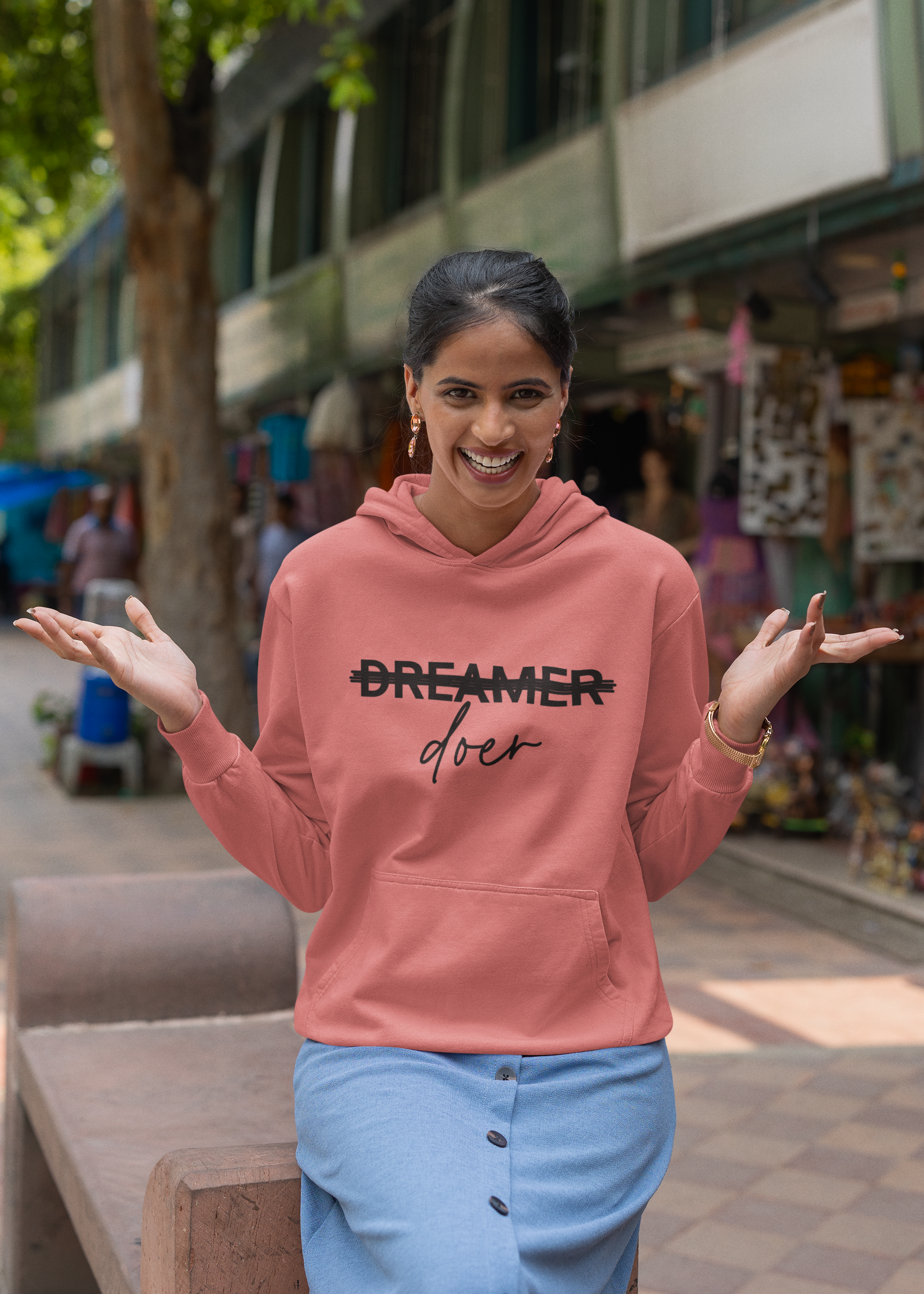 Women's Coral Dreamer Doer Special Graphics Printed Hoodie