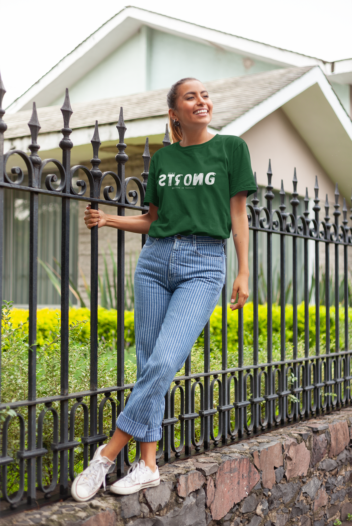 Women's Bottle Green Strong Oversized Printed T-Shirt