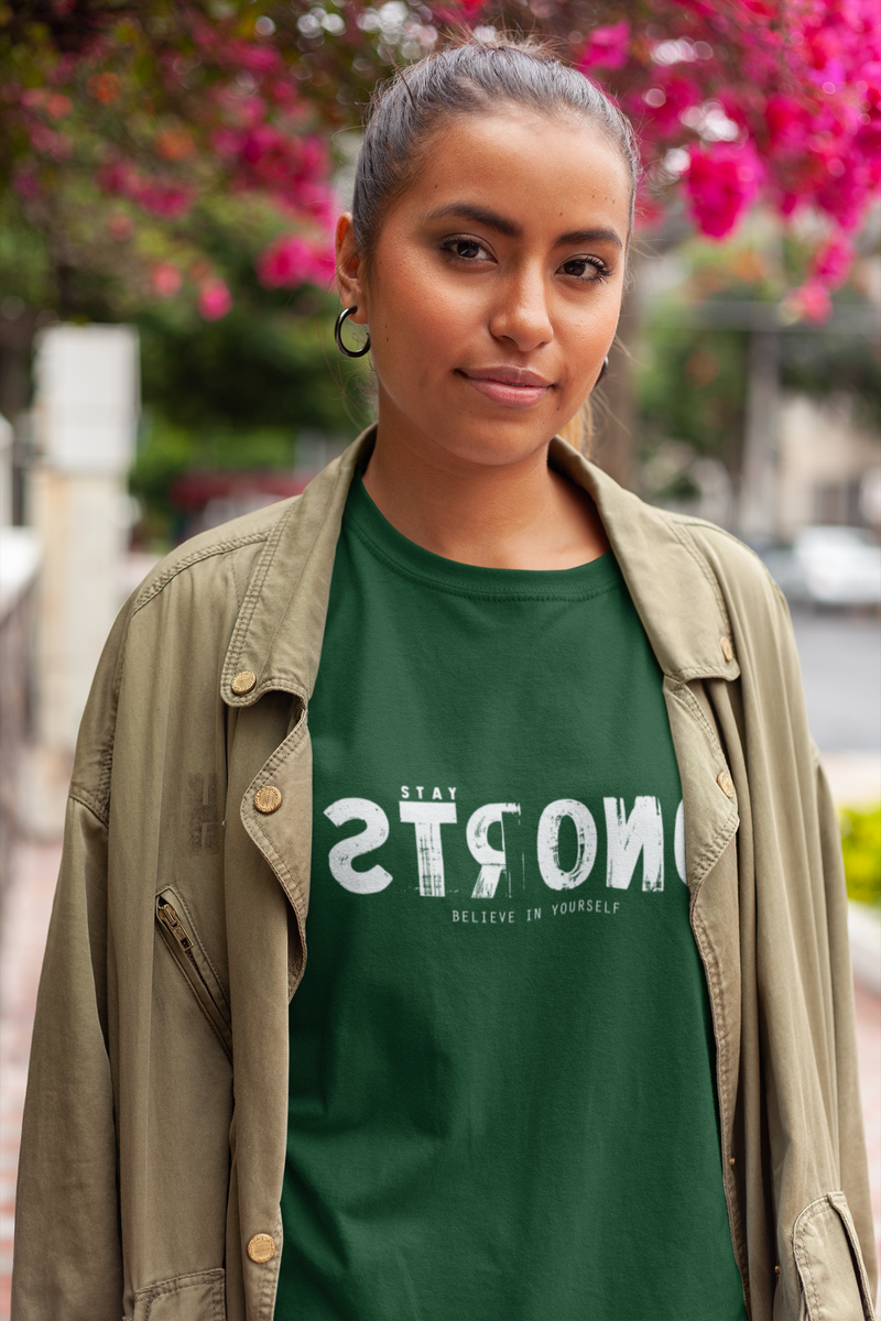 Women's Bottle Green Strong Oversized Printed T-Shirt