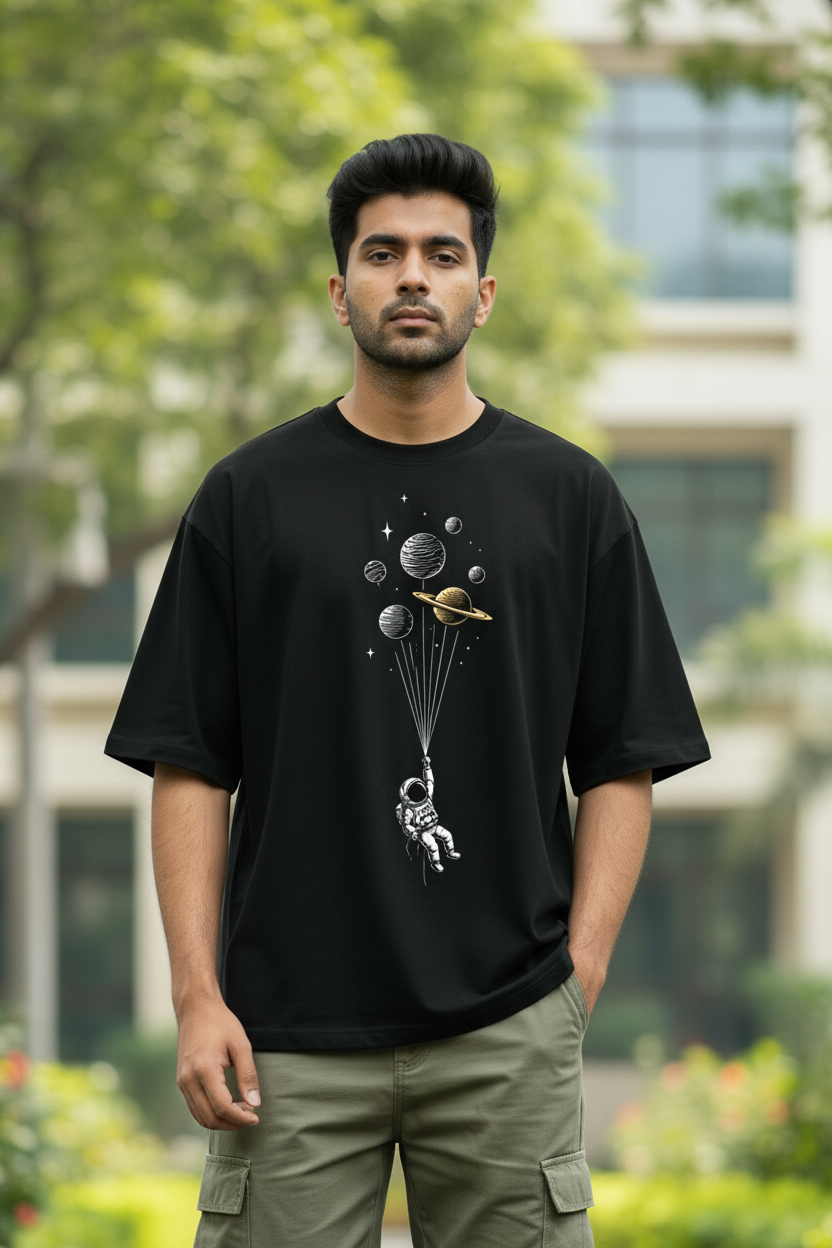 Zoomed Graphic Close-Up Black Tee Mockup