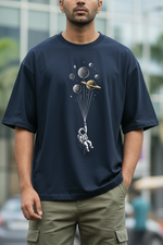Zoomed Graphic Close-Up Navy Blue Tee Mockup