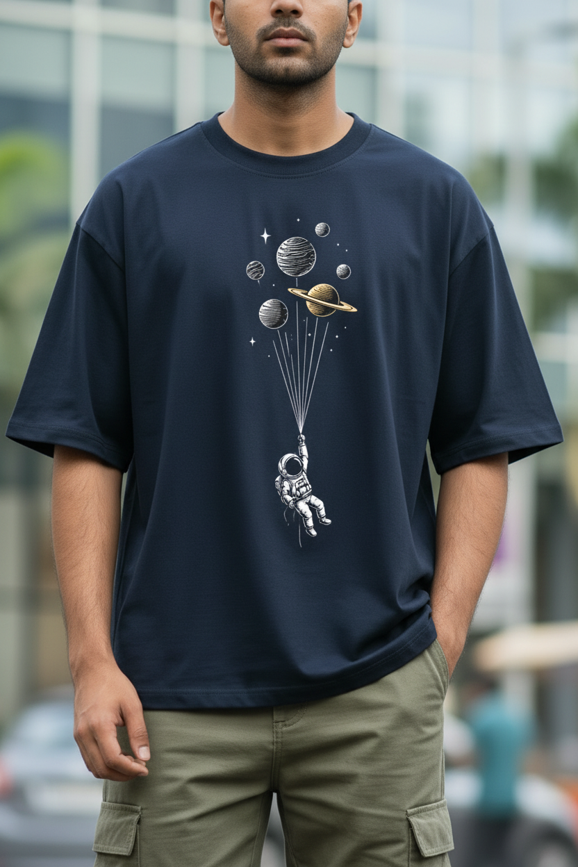 Zoomed Graphic Close-Up Navy Blue Tee Mockup